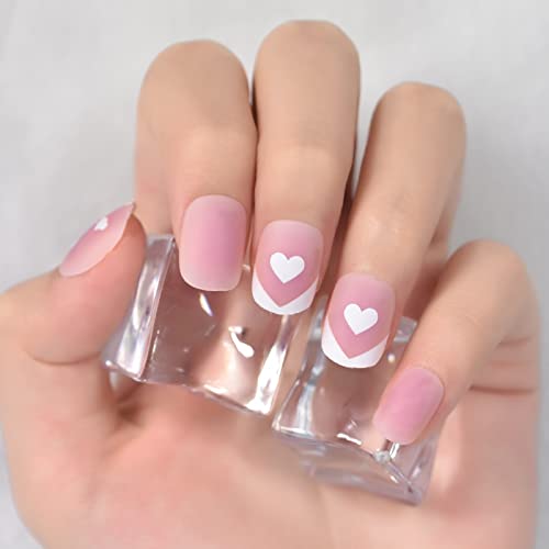 Elevenail Short Round Floral Press on Nails - Gradient French Fake Nails