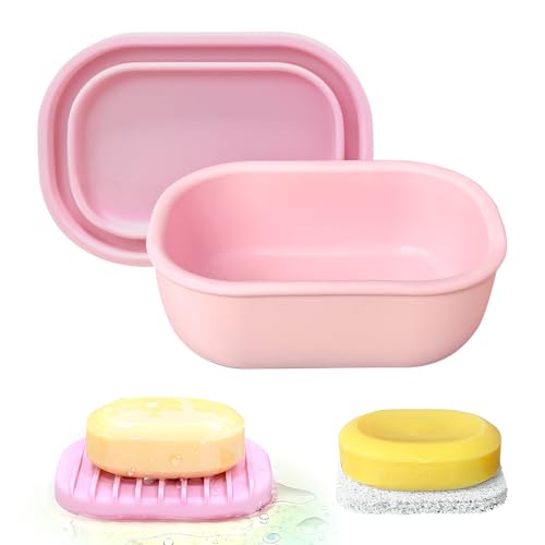 Leakproof Silicone Travel Soap Case with Drainage Layer - Pink