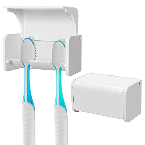Linkidea Wall Mounted Toothbrush Holder with Cover - 2 Pack