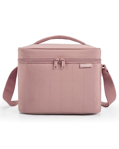 BAGSMART Insulated Lunch Bag for Women, 8.2L Quilted Lunch Box - Dusky Pink