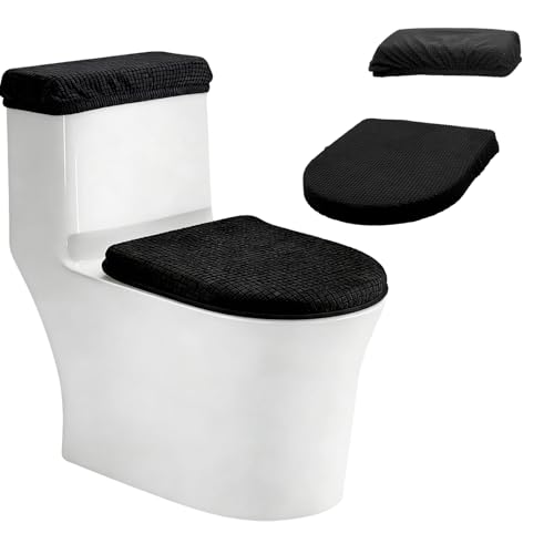 Black Toilet Lid Cover Set - 2-Piece Polyester Bathroom Upgrade