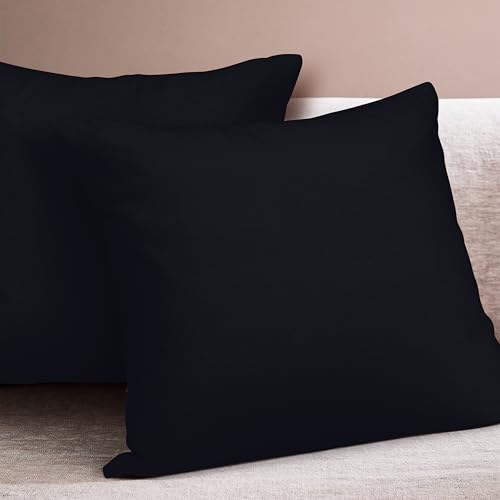 RIANGI 100% Cotton Throw Pillow Covers, 18x18 Black Cushion Covers, Set of 2