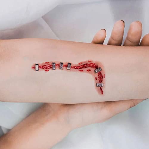 TOPORTY Halloween Temporary Scar Tattoos - 20 Sheets 3D Bloody Wound Stickers
