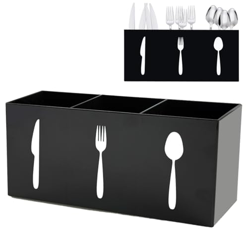 Black Silverware Holder - Spoon and Fork Organizer for Parties