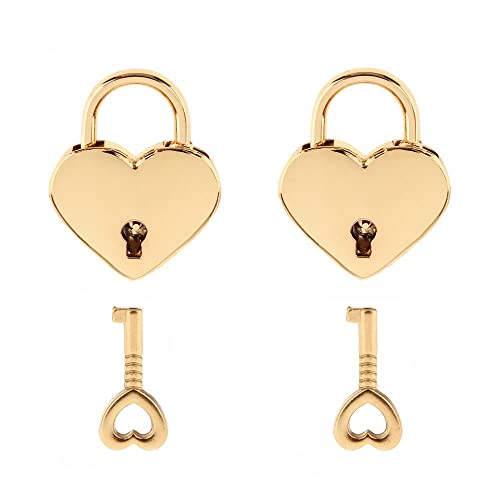 Warmtree Heart Shaped Gold Padlocks with Keys - 2 Piece Set for Diaries