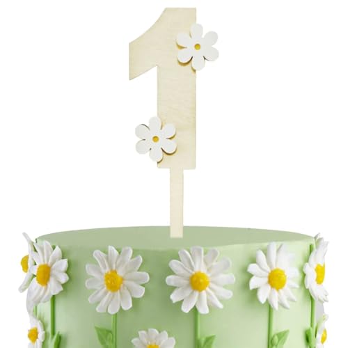 Rustic Wooden Daisy Cake Topper for 1st Birthday Celebration