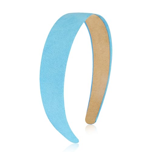 Wecoe Light Blue Suede Headband for Women and Girls, 1 Inch Wide Solid Hair Band