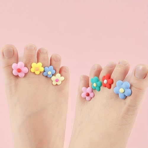 Silicone Toe Separators for Pedicure Nail Polish, 8 Pcs Red Flower Spacers