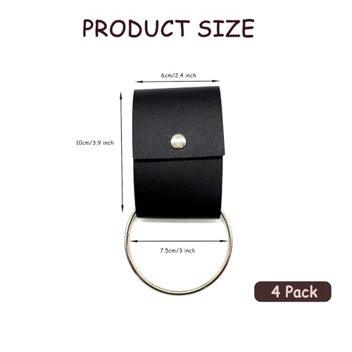 Black Leather Towel Ring Holders - Set of 4 for Kitchen & Bathroom