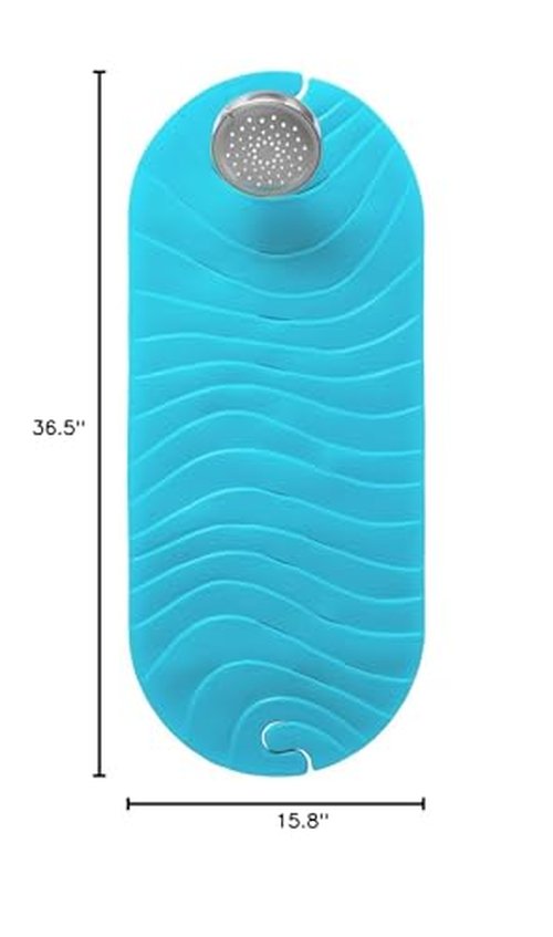 Boon B11192 RIPPLE Textured Non Slip Baby Bath Tub Mat with Hanging Hook and Drain Holes, Blue