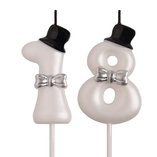 Elegant 18th Birthday Cake Candles - Smokeless White Number 18