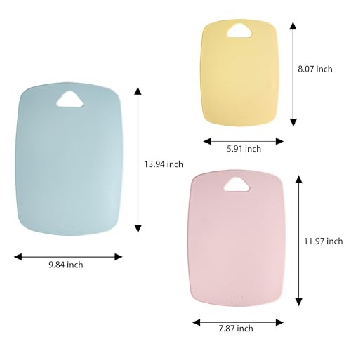 CAROTE Cutting Boards for Kitchen, Plastic Cutting Board Set of 3, Lightweight Chopping Boards for Vegetable/Meat/Fruit, with Easy Grip Handle, Dishwasher Safe Colorful