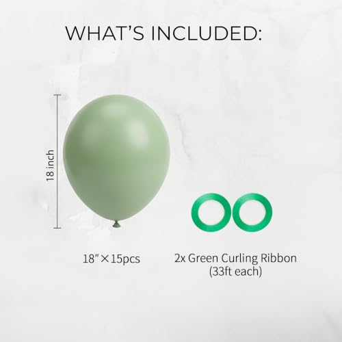 Sage Green Balloons 18 Inch - 15 Pack Large Round Latex