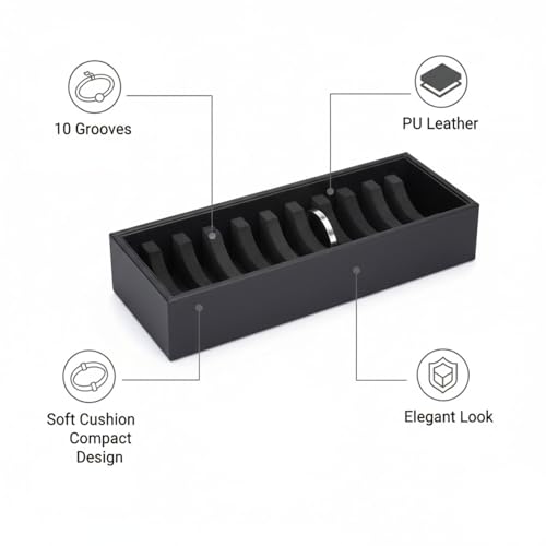 I-MART Black Bracelet Organizer Box with 10 Grooves, PU Leather