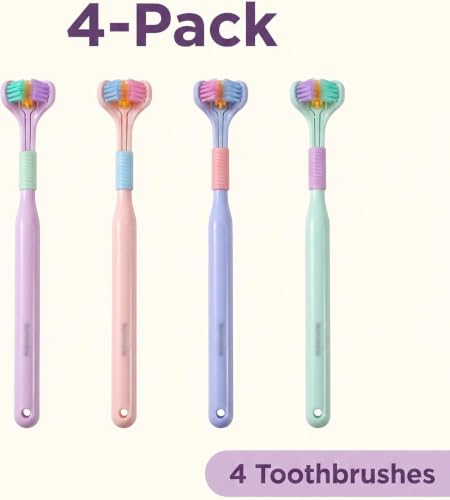 3-Sided Toothbrush Soft Bristle 4-Pack for Adults and Youth Oral Care