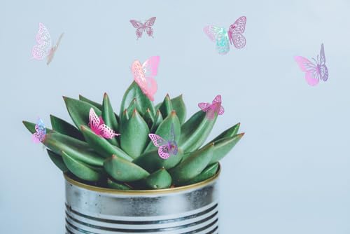 3D Metallic Butterfly Wall Stickers Pink Party Decor 48 Pcs