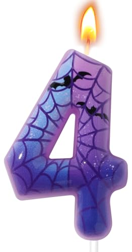 Spider Theme Number 4 Birthday Candle - Purple Cake Decoration