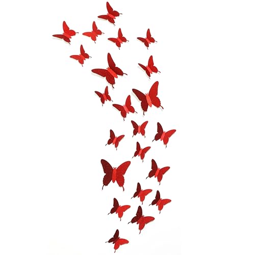 Seyal Glitter 3D Butterfly Wall Stickers Red Sparkle Decor 36 Pcs