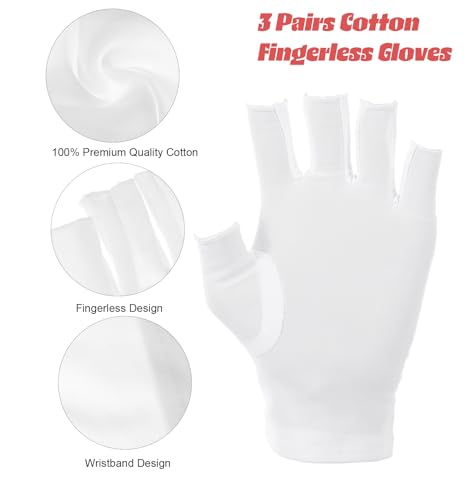 Cotton Fingerless Gloves for Dry Hands, Eczema Relief & Spa Care - 3 Pairs