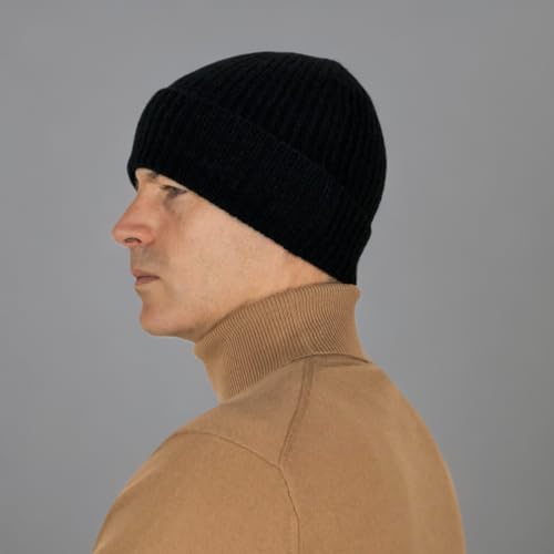100% Cashmere Unisex Beanie Hat, Black