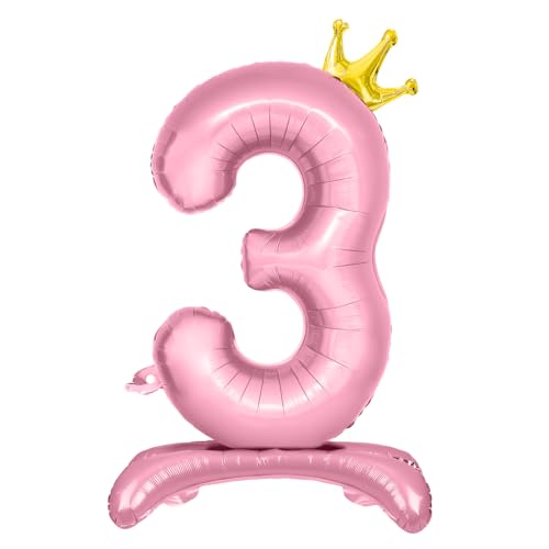 Standing Number 3 Balloon - 32 Inch Pink Foil for 3rd Birthday