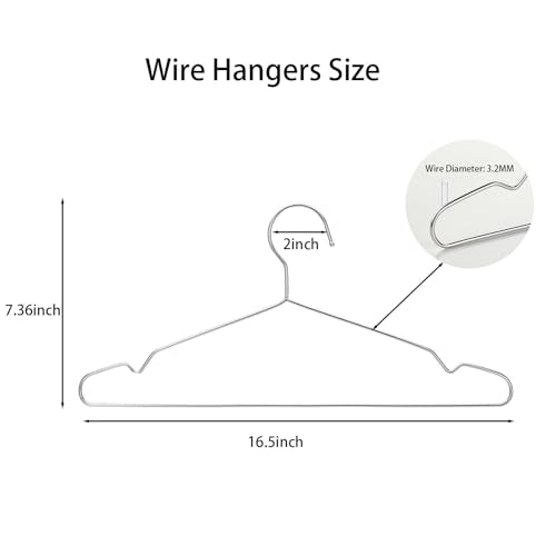 KYHYFJMD 10 Pack Heavy Duty Stainless Steel Wire Hangers, 16.5 Inch Clothes Storage