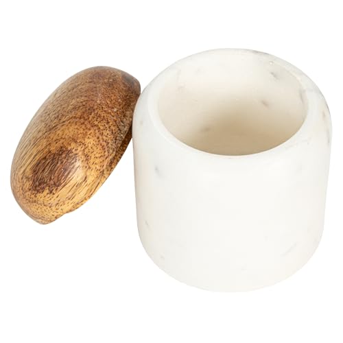 Marble and Mango Wood Pinch Pot Canister with Lid - 2.25" Round x 2.75"H