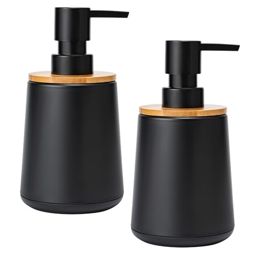 TOOZFO 12 oz Soap Dispenser Set - Modern Bamboo and Plastic Pump Bottle