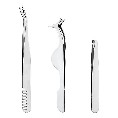 BOXOB 3-Piece Stainless Steel Eyelash Tweezers and Comb Set for Extensions