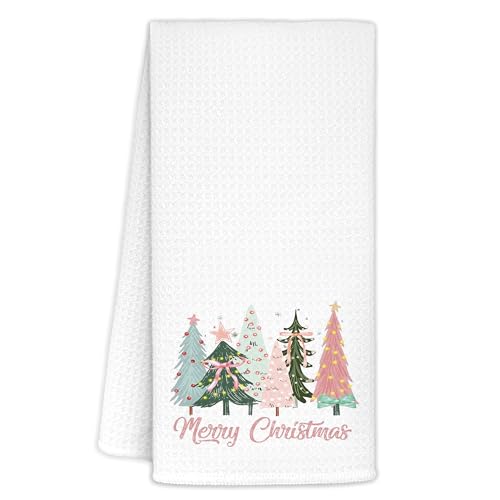 Coquette Pastel Bow Christmas Tree Kitchen Towels 16x24 Inch - Holiday Decor