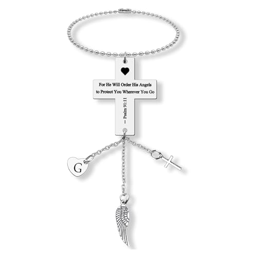 Christian Initial G Rear View Mirror Ornament - Psalm 91:11