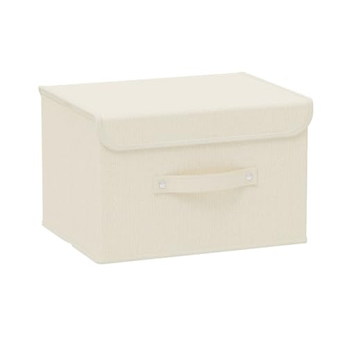 Beige Cloth Storage Basket with Lid and Handle - 10.2x7.9x6.7in (1 Pack)