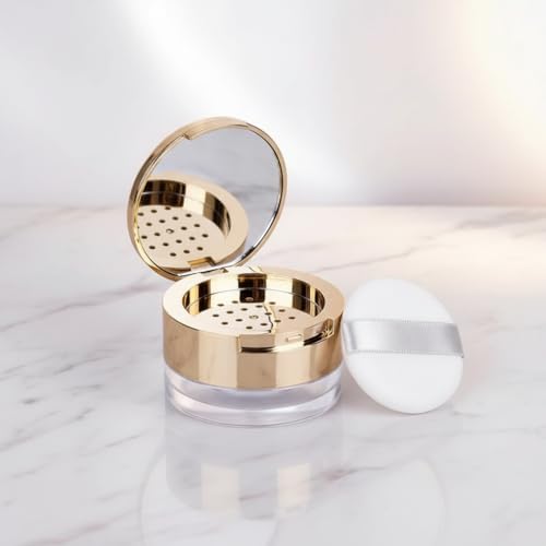 ZLmoue 6g Gold Loose Powder Container with Mirror and Puff