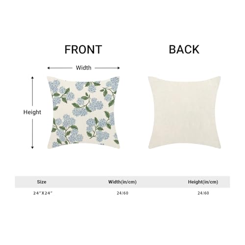 Blue Green Hydrangea Floral Pillow Covers 24x24 Inch Set of 2