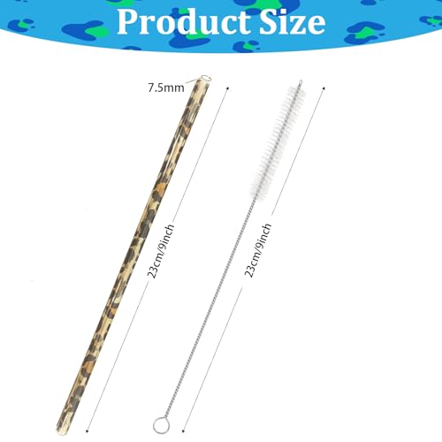 28 Pcs Reusable Leopard Print Straws with Cleaning Brushes - 9 Inch PETG