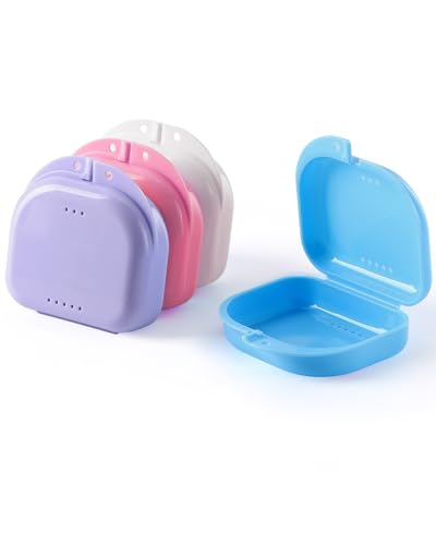 JMU 4-Pack Retainer Case with Vent Holes and Snap Lock - Travel Mouth Guard & Denture Storage Box