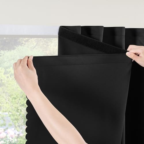 RYB HOME 100% Blackout Curtains 35"W x 48"L - No Drill, Black