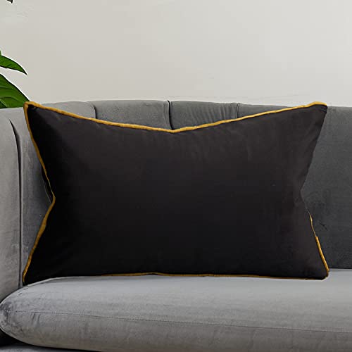 Avigers Black Velvet Lumbar Pillow Cover 12x20 Inch with Hidden Zipper