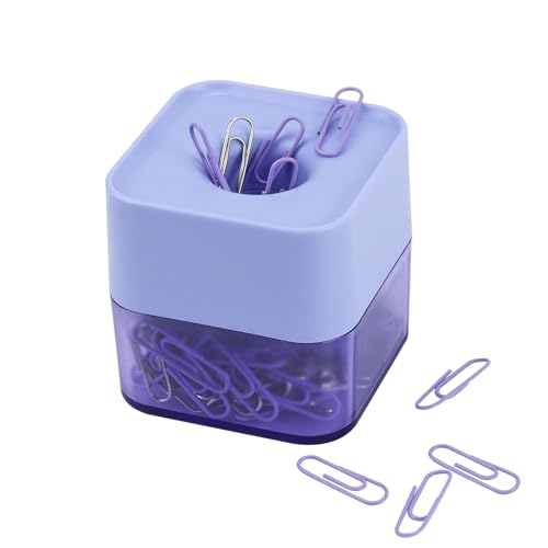 MultiBey Magnetic Paper Clip Holder - Square Frosted Dispenser (Lilac)