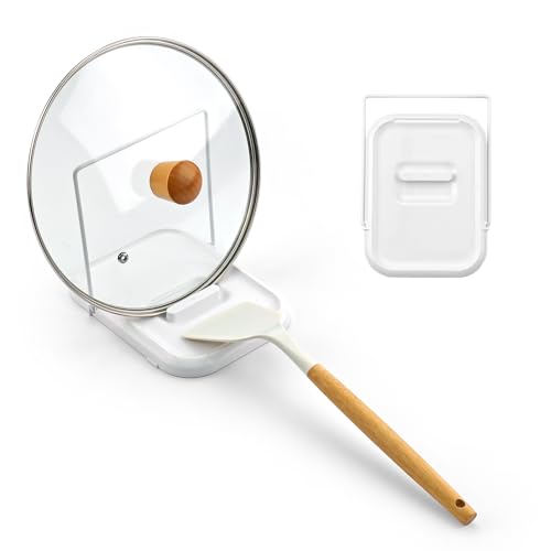 White 2-in-1 Foldable Pot Lid Holder with Spoon Rest for Kitchen Counter