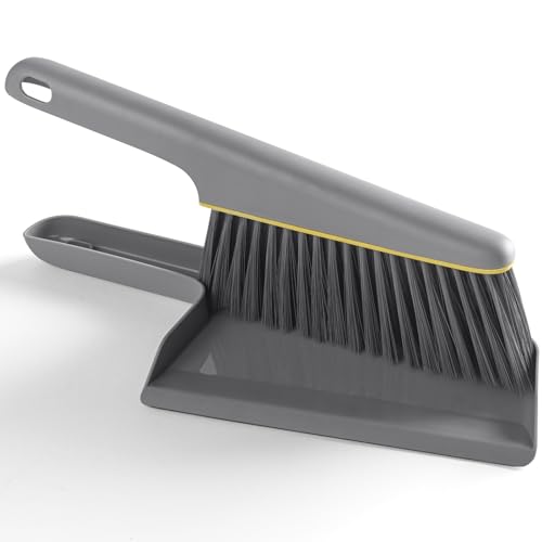 Lumkew Small Broom and Dustpan Set, Portable Handheld Cleaning Brush - Gray