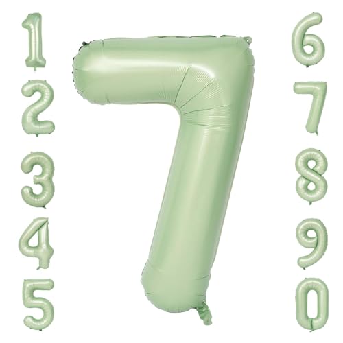 Sage Green Number 7 Foil Balloon - 40 Inch Birthday Party Decoration