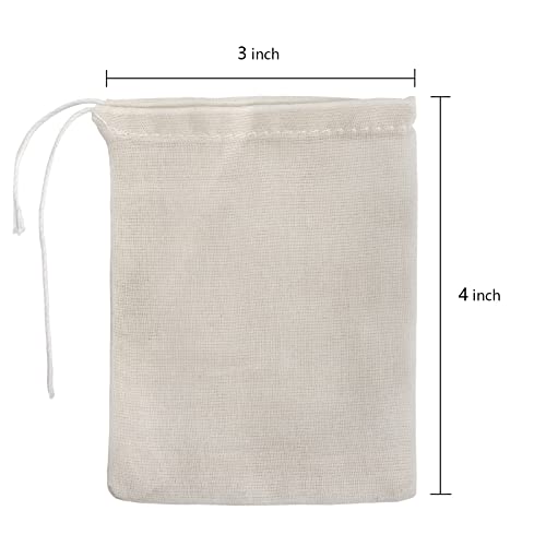 100 Pack Reusable Muslin Drawstring Bags - 3x4 Inch Cotton Pouches for Herbs, Tea, Spices & Gifts