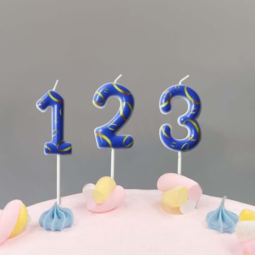 Blue Golden Numeral Birthday Cake Candle 2, Cupcake Decor