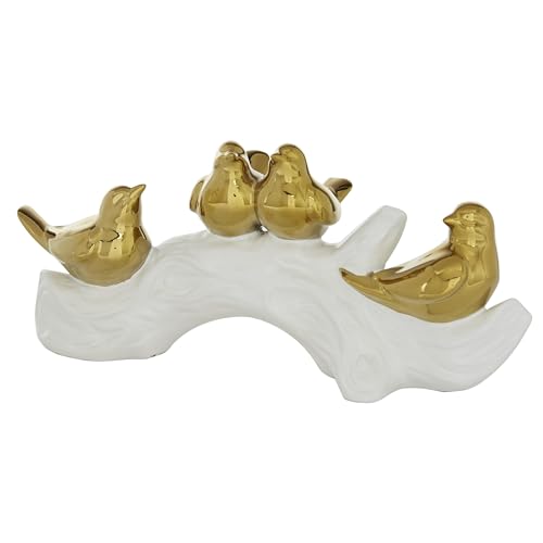 Deco 79 Porcelain Ceramic Bird Decorative Sculpture Home Decor Statue, Accent Figurine 14" x 5" x 6", Gold