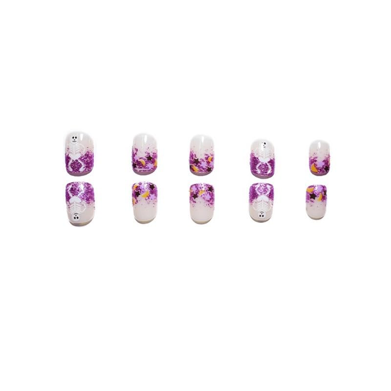 LBPEPAMZ Halloween Press on Nails Short Square Purple Glitter False Nails