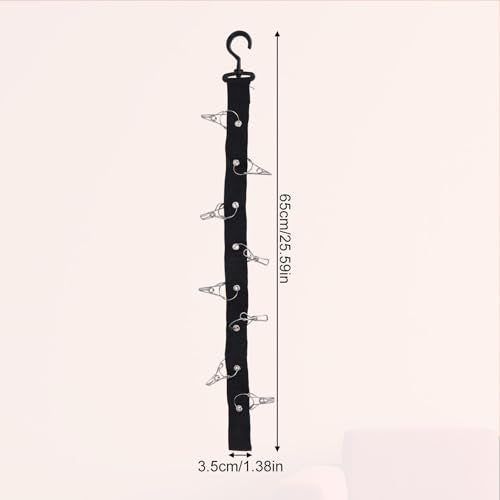 Plush Toy Hanging Display Strap with 8 Metal Clips - Black