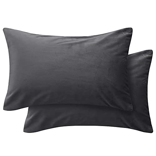 Deconovo Velvet Throw Pillow Covers, 12x20 Inch Lumbar, Dark Grey, 2 Pack