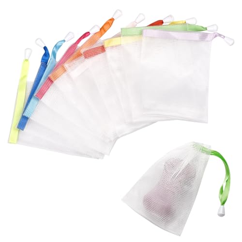 10-Pack Mesh Soap Saver Bag and Exfoliating Pouch with Drawstring