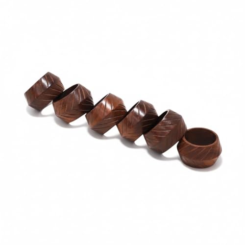 Set of 12 Handcrafted Wooden Napkin Rings for Table Decor - Rustic Brown